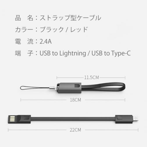 ストラップ型ケーブル Type-C to USB ブラック
