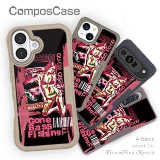 【Compos-Case】Gone Bass Fishing ローライダーポスター風　ライトレッド