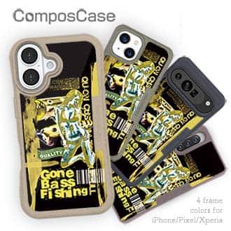 【Compos-Case】Gone Bass Fishing ローライダーポスター風　イエロー