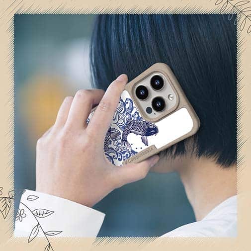 【Compos-Case】タトゥー風昇り鯉　ブルー&ホワイト