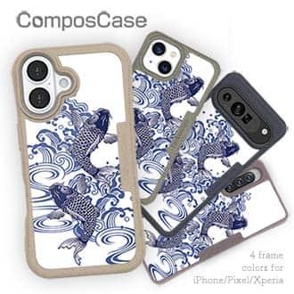 【Compos-Case】タトゥー風昇り鯉　ブルー&ホワイト