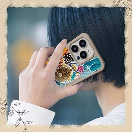 【Compos-Case】赤ワイン　大漁旗スマホケース　カワハギ