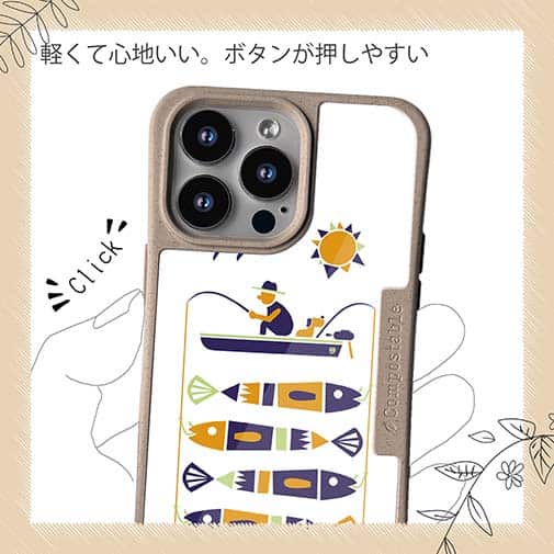 【Compos-Case】【釣りざんまい】愛犬と釣りを楽しむアングラー_カラフルホワイト