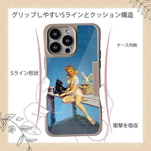 【Compos-Case】釣りをする女性 ビンテージバージョン