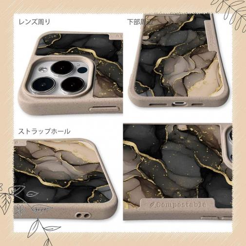 【Compos-Case】くすみカラーマーブル調 ブラック＆ゴールド