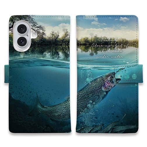 【手帳型】クローズアップ!　水中でニジマスが掛かった瞬間!