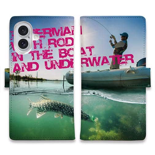 【手帳型】Fisherman with rod in the boat