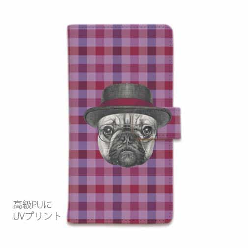 かわいいブルドッグ　チェック柄