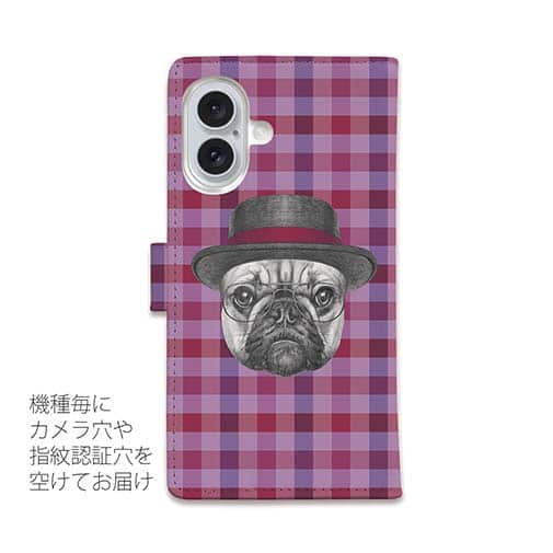 かわいいブルドッグ　チェック柄