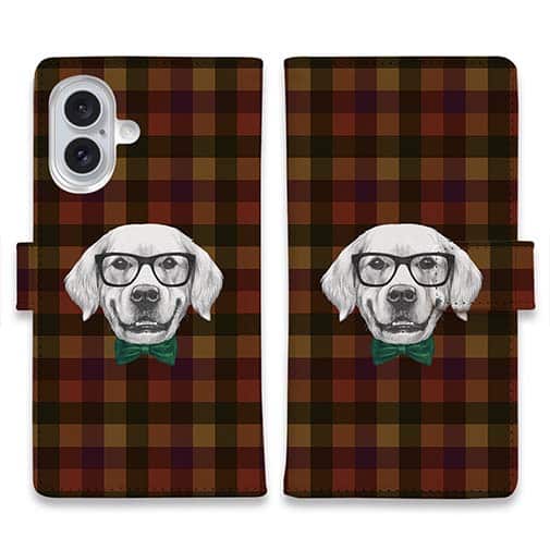 【手帳型】かわいいレトリバー チェック柄