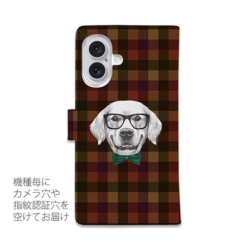 【手帳型】かわいいレトリバー　チェック柄