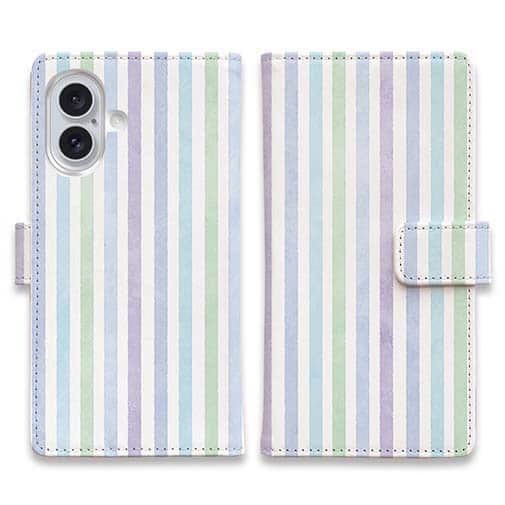 【手帳型】ストライプ ブルー