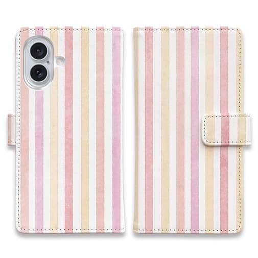 【手帳型】ストライプ ピンク