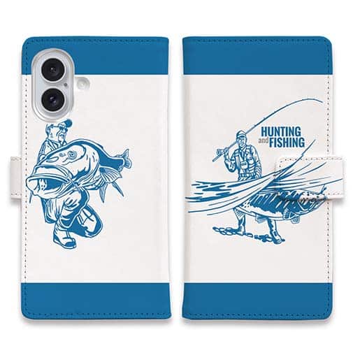 【手帳型】釣り人のシルエット　サーモンフィッシング