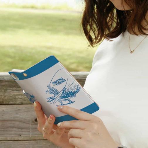 【手帳型】釣り人のシルエット　サーモンフィッシング