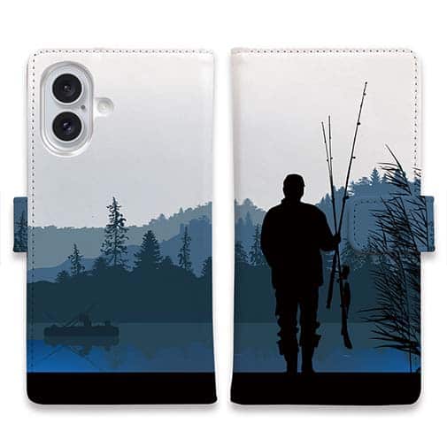 【手帳型】朝の釣り人の影