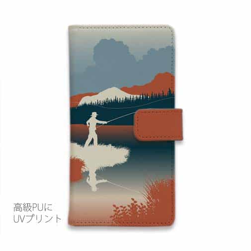【手帳型】川岸のフライフィッシャー　チャコール
