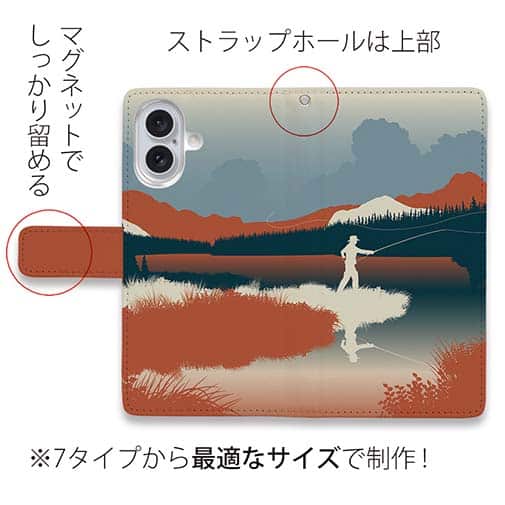 【手帳型】川岸のフライフィッシャー　チャコール