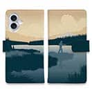 【手帳型】川岸のフライフィッシャー　ブルー