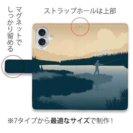 【手帳型】川岸のフライフィッシャー　ブルー