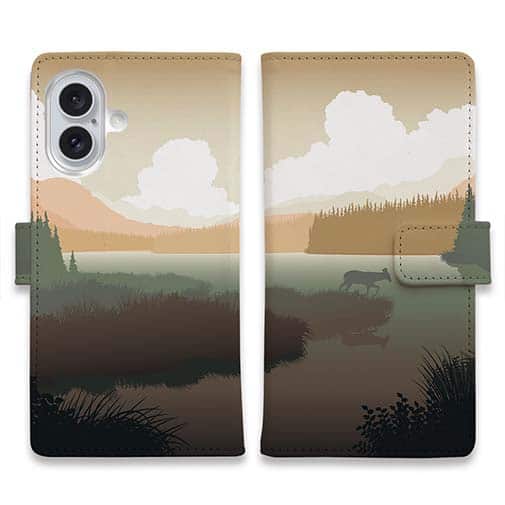 【手帳型】川岸の鹿　チャコール