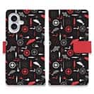 【手帳型】リールと魚とジグヘッドとワーム　シームレスパターン