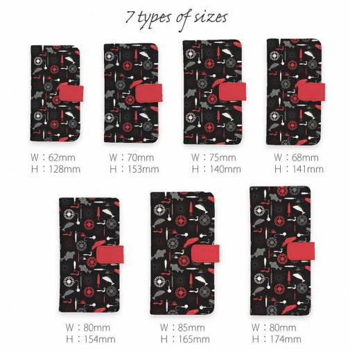 【手帳型】リールと魚とジグヘッドとワーム　シームレスパターン