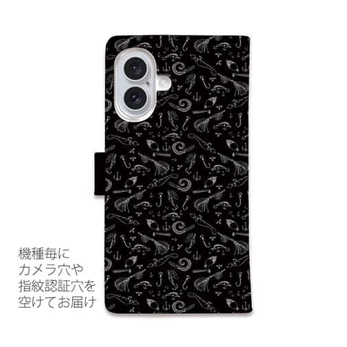 【手帳型】シンプルな釣具　シームレス　モノトーン