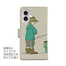 【手帳型】レトロな可愛い男の子と釣り