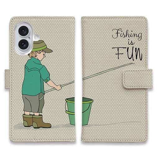 【手帳型】レトロな可愛い男の子と釣り