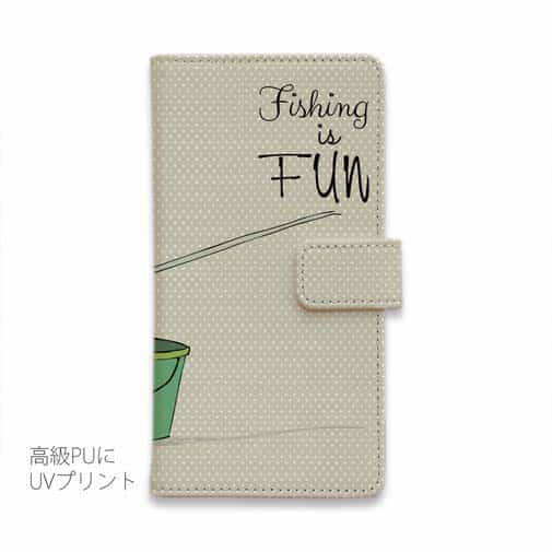 【手帳型】レトロな可愛い男の子と釣り