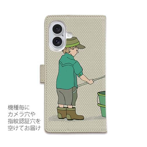 【手帳型】レトロな可愛い男の子と釣り