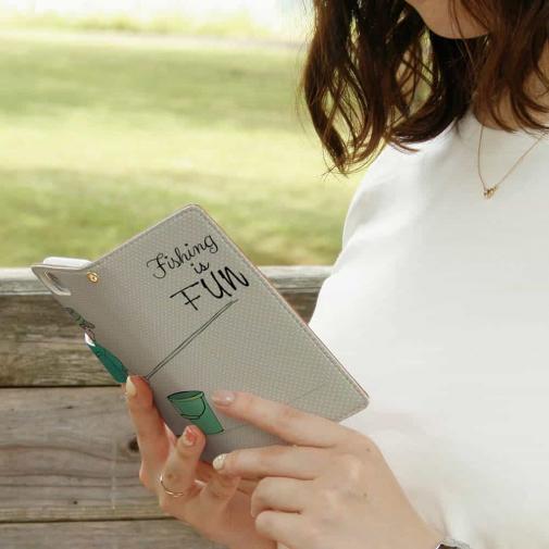 【手帳型】レトロな可愛い男の子と釣り