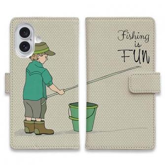 【手帳型】レトロな可愛い男の子と釣り