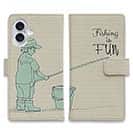 【手帳型】レトロな可愛い男の子と釣り