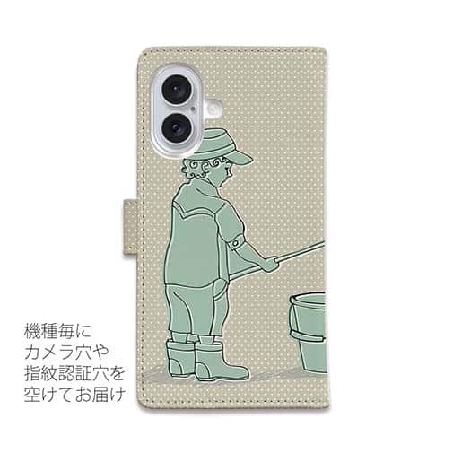 【手帳型】レトロな可愛い男の子と釣り