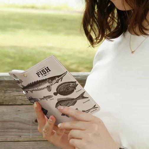 【手帳型】ビンテージな魚図鑑　レモン