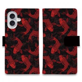 【手帳型】ブラック&レッド　錦鯉のシームレス　和風柄