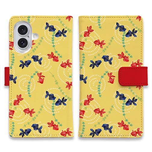 【手帳型】泳ぐ金魚 黄色