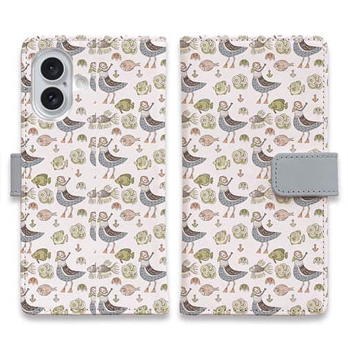 【手帳型】カモメ隊長と魚たち シームレスパターン