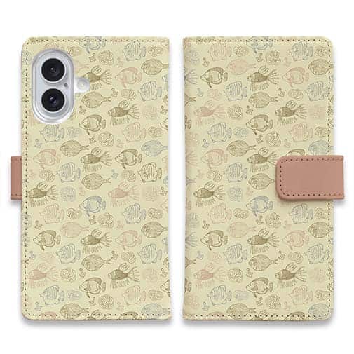 【手帳型】可愛い魚手書き風　シームレスパターン