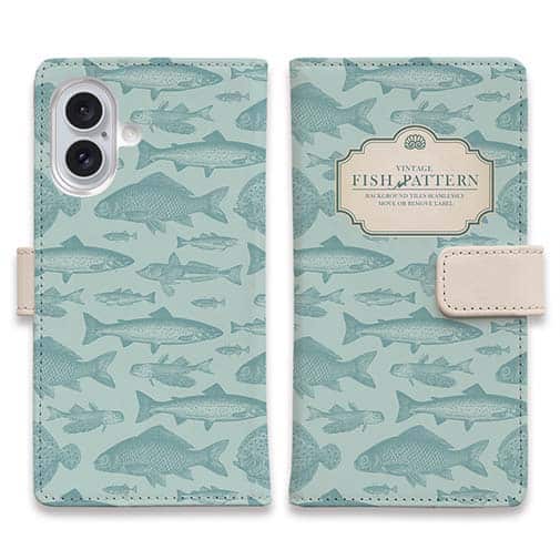 【手帳型】ビンテージ・フィッシュ　シームレスパターン