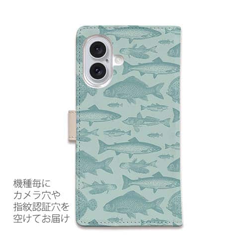 【手帳型】ビンテージ・フィッシュ　シームレスパターン