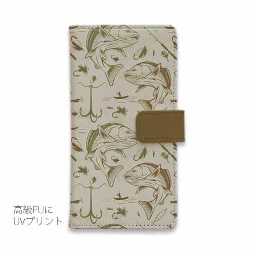 【手帳型】ビンテージ　フライフィッシング　シームレスパターン