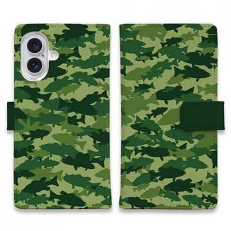 【手帳型】ブラックバス　迷彩大柄　フォレストグリーン