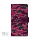 【手帳型】ブラックバス　迷彩大柄　レッドカラー