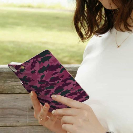 【手帳型】ブラックバス　迷彩大柄　レッドカラー