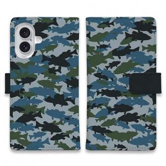 【手帳型】ブラックバス　迷彩大柄　ブルー