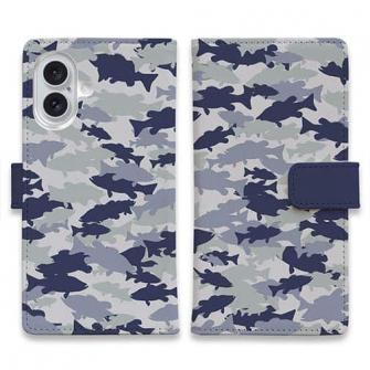 【手帳型】ブラックバス　迷彩大柄　ライトブルー