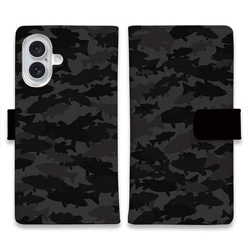 【手帳型】ブラックバス　迷彩大柄　ビターブラック